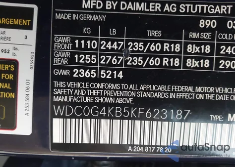 2019 Mercedes-Benz Glc 300 4Matic z USA, uszkodzony, nr VIN WDC0G4KB5KF623187